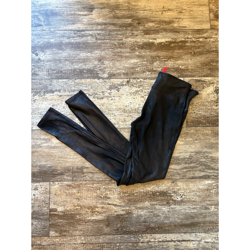 SPANX Black Faux Leather Shine Leggings Petite Small